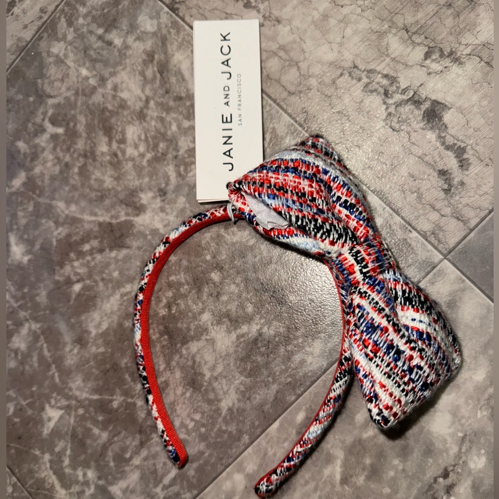 Janie and Jack Girls Tweed Bow Headband Red Navy White NWT